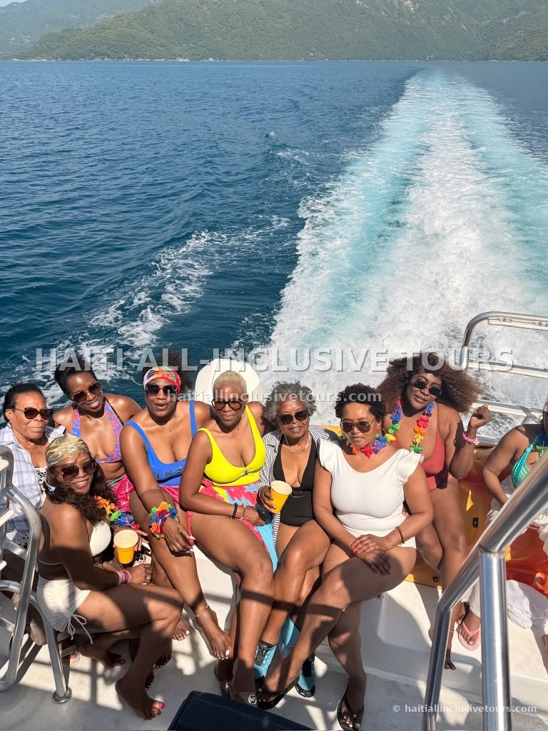 Our group on the back deck of the catamaran during the coastal cruise