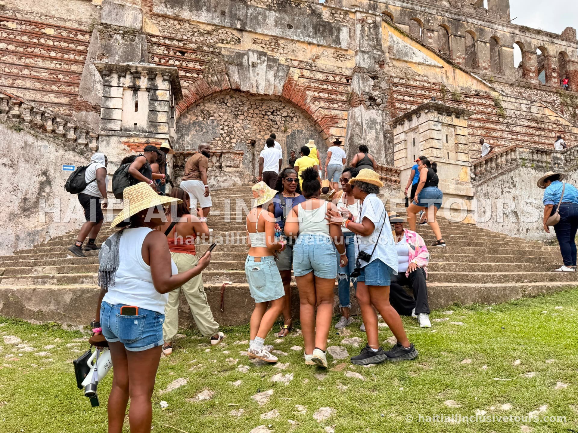 Travellers taking photos at the Sans-Souci Palace ruins