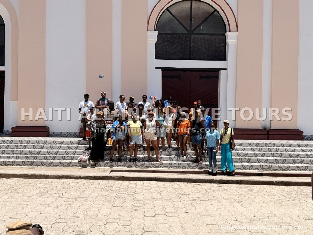 Our full group photographed on the cathedral steps in Northern Haiti